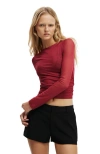 Cotton On Ashley Mesh Long Sleeve Top In Red