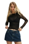 Cotton On Ashley Mesh Long Sleeve Top In Black