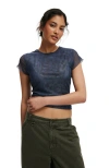 Cotton On Ashley Mesh Short Sleeve Top In Blue