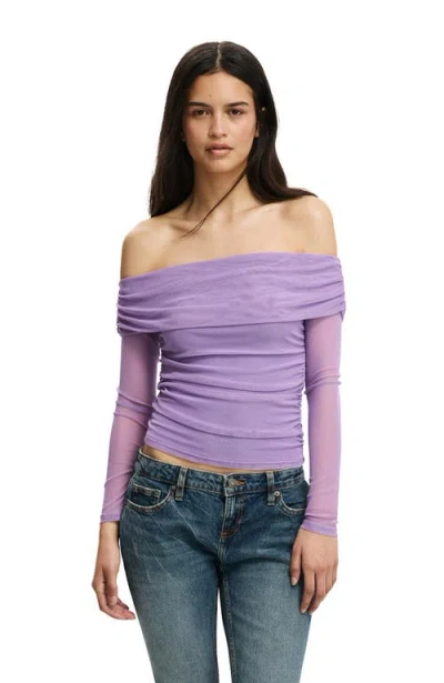 Cotton On Ashley Off Shoulder Mesh Long Sleeve Top In Purple