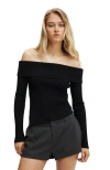 Cotton On Asym Rib Off Shoulder Knit In Black