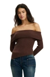 Cotton On Asym Rib Off Shoulder Knit In Brown