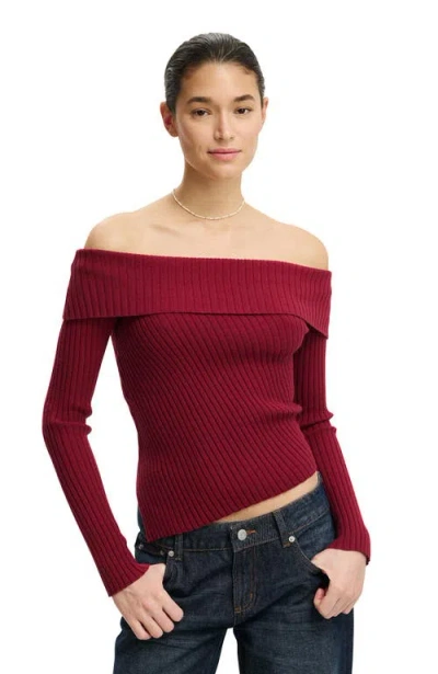Cotton On Asym Rib Off Shoulder Knit In Multi