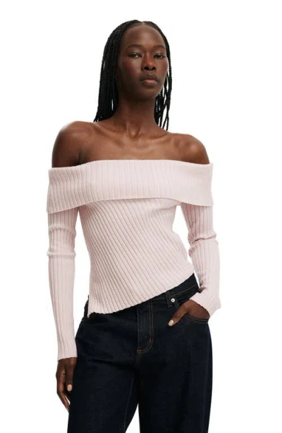 Cotton On Asym Rib Off Shoulder Knit In Pink