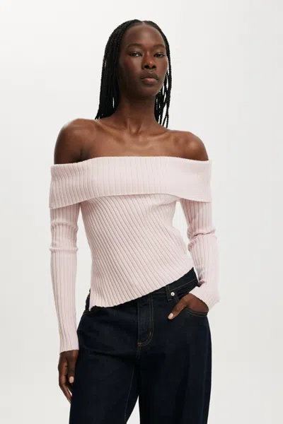 Cotton On Asym Rib Off Shoulder Knit In Gray