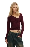Cotton On Asymmetric Ruched Knit In Burgundy