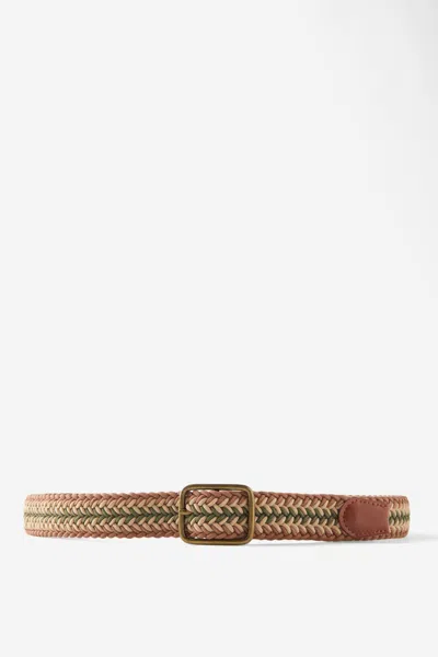 Cotton On Avenue Braided Belt In Brown/green/vintage White/burnished Bronze