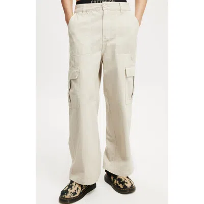 Cotton On Axel Super Baggy Cargo Pant In Light Stone Herringbone