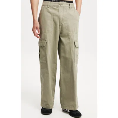 Cotton On Axel Super Baggy Cargo Pant In Washed Military Herringbone