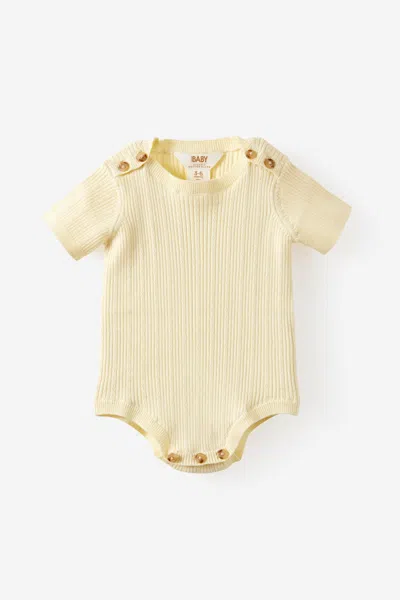 Cotton On Kids' Baby Organic Blend Knit Short Sleeve Bubbysuit In Yellow