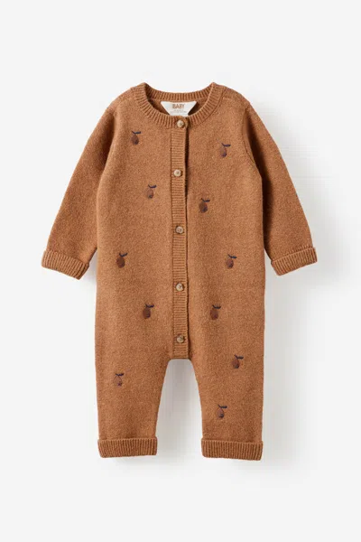 Cotton On Kids' Baby Organic Knit Blend Long Sleeve All In One In Brown