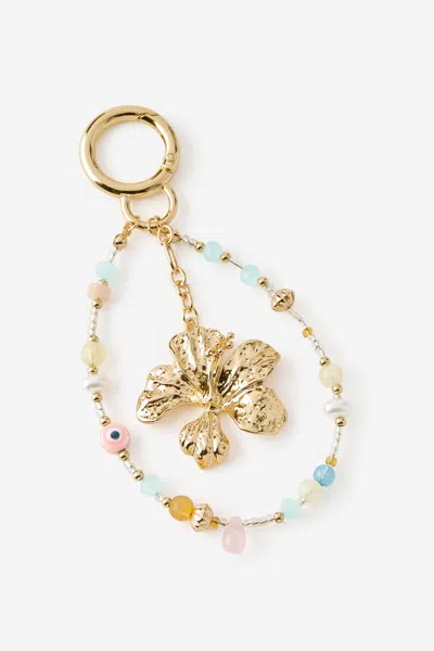 Cotton On Bag Charm In Gold Hibiscus Beaded