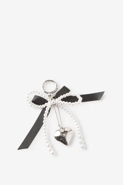 Cotton On Bag Charm In Pearl Bow Silver Heart