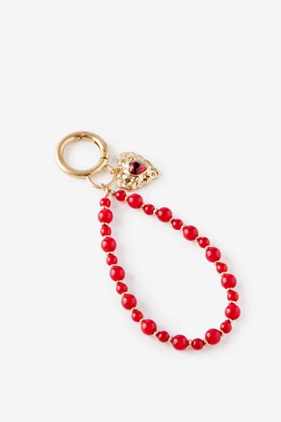 Cotton On Bag Charm In Pink Red Beaded Heart