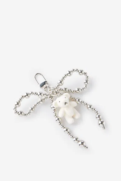 Cotton On Bag Charm In Silver Bow Teddy