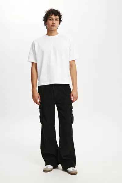 Cotton On Baggy Pleat Cargo Pant In Black Cord