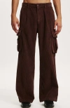Cotton On Baggy Pleat Cargo Pant In Chocolate Cord