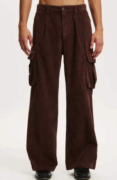 Cotton On Baggy Pleat Cargo Pant In Chocolate Cord