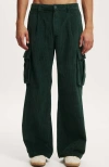 Cotton On Baggy Pleat Cargo Pant In Trekking Green Cord
