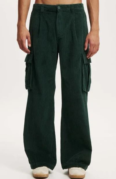 Cotton On Baggy Pleat Cargo Pant In Trekking Green Cord