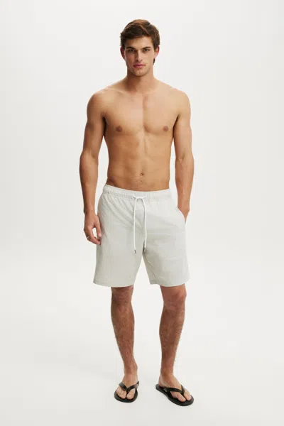 Cotton On Baggy Swim Short In Stone Check Seersucker