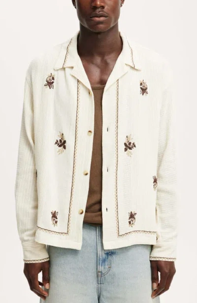 Shop Cotton On Bahama Long Sleeve Shirt In Off White Emb
