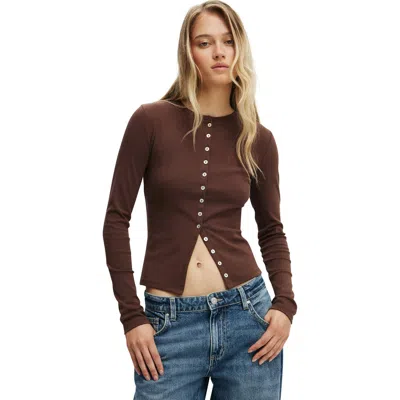 Cotton On Bailey Button Detail Cardi In Brown