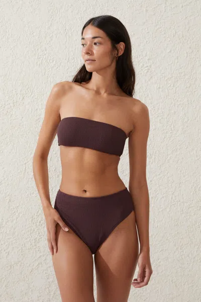 Cotton On Bandeau Bikini Top In Willow Brown Crinkle