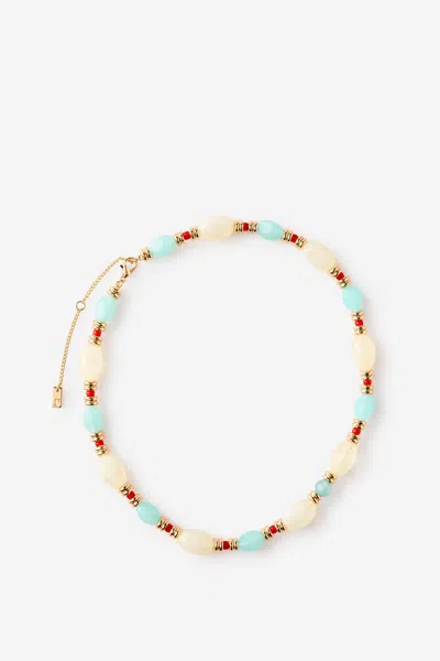 Cotton On Beaded Necklace In Up Gold Blue Ecru Bead