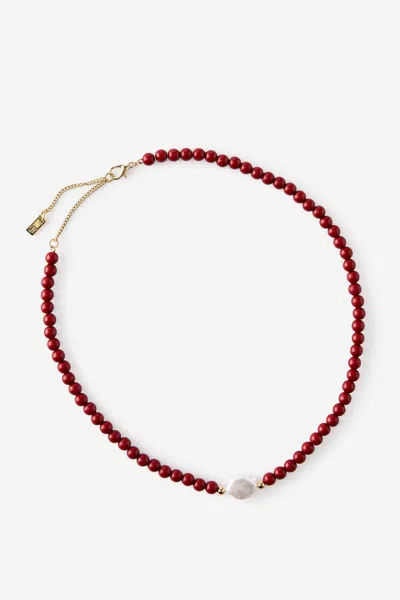 Cotton On Beaded Necklace In Up Gold Pearl Burgundy