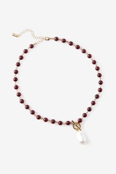Cotton On Beaded Necklace In Up Gold Plum Stone