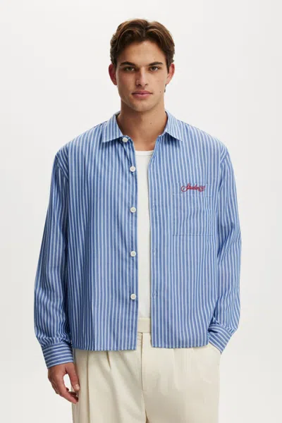 Cotton On Bedford Long Sleeve Shirt In Indigo Stripe Emb