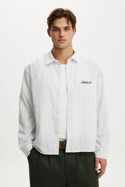 Cotton On Bedford Long Sleeve Shirt In White Stripe Emb