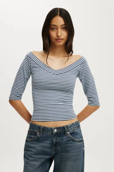 Cotton On Bella Off Shoulder V Neck 3/4 Tee In Multi