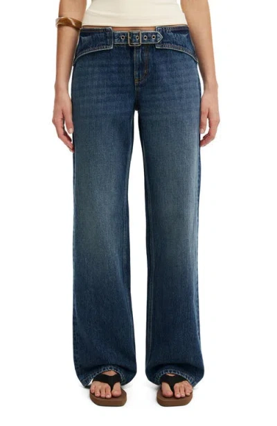 Cotton On Belted Low Rise Straight Leg Jeans In Blue