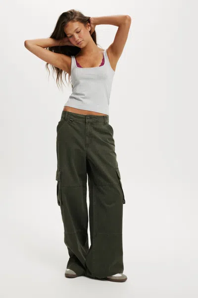 Cotton On Benny Cargo Pant In Dark Washed Green