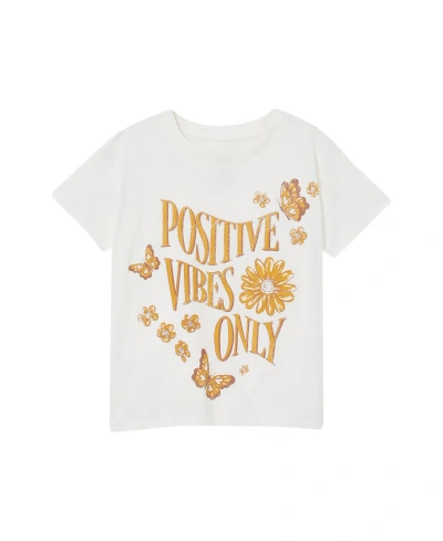 Cotton On Kids' Big Girls Poppy Short Sleeve Print T-shirt In Vanilla,positive Vibes