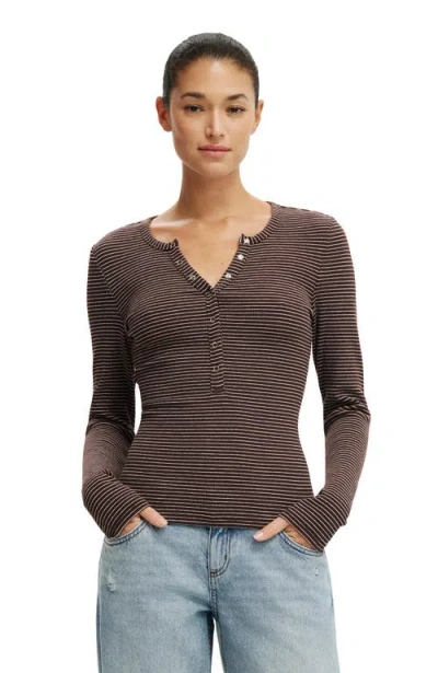 Cotton On Blake Rib Henley Long Sleeve In Brown