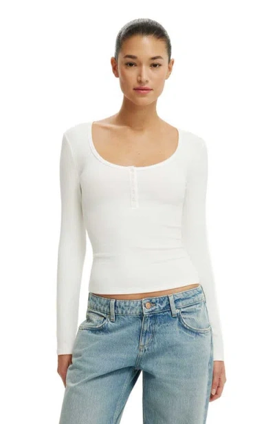 Cotton On Blake Rib Scoop Henley Long Sleeve In White