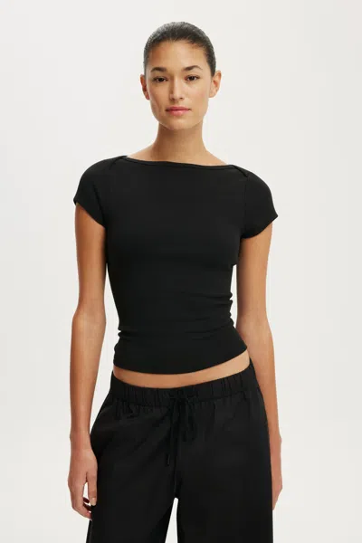 Cotton On Boatneck Cap Sleeve Tee In Black