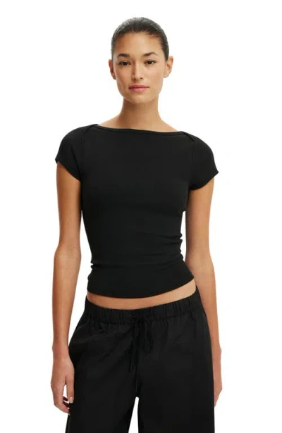 Cotton On Boatneck Cap Sleeve Tee In Black