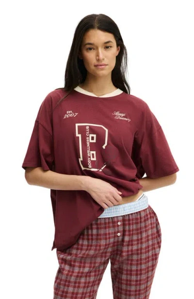 Cotton On Body 90's Oversized Sporty V-neck Tee In Brown