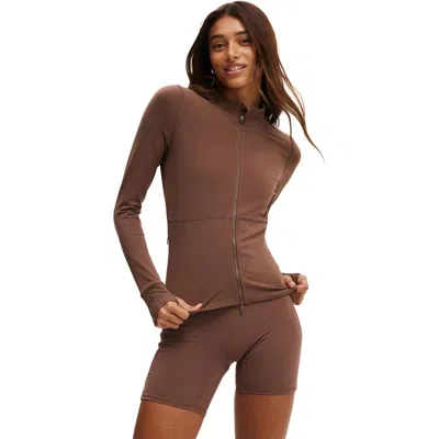 Cotton On Body Active Core Zip Through Long Sleeve In Brown