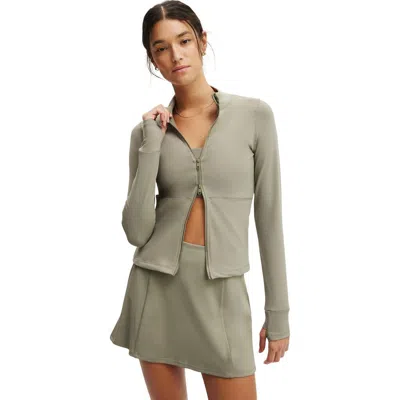 Cotton On Body Active Core Zip Through Long Sleeve In Dusty Khaki
