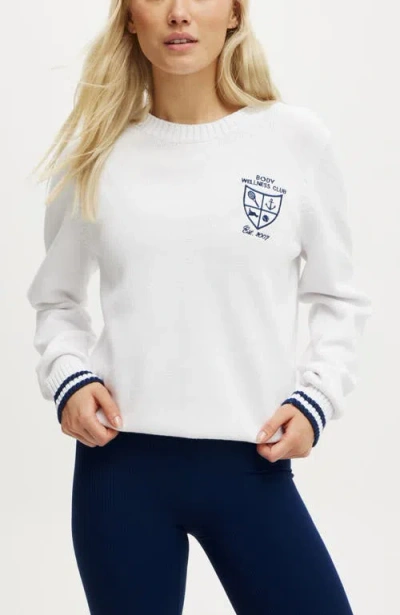 Cotton On Body Active Knitted Graphic Crew In White Heritage Club
