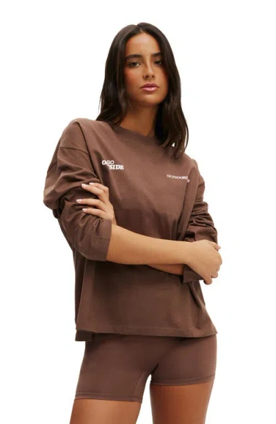 Cotton On Body Active Long Sleeve Graphic Crew In Brown