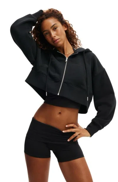 Cotton On Body Active Plush Boxy Cropped Zip Through In Black