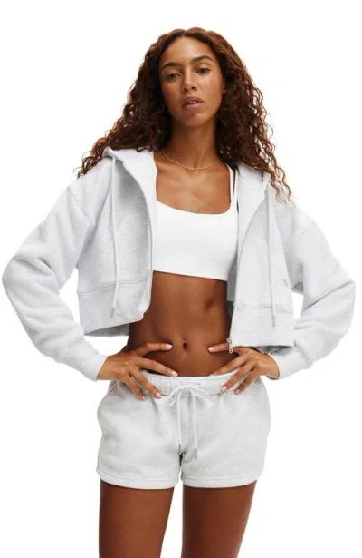 Cotton On Body Active Plush Boxy Cropped Zip Through In Gray