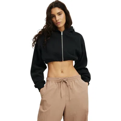 Cotton On Body Active Plush Micro Cropped Zip Through In Black