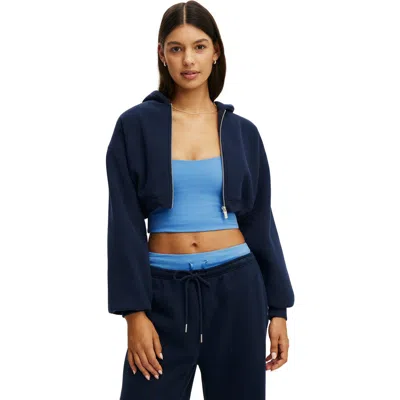 Cotton On Body Active Plush Micro Cropped Zip Through In Blue